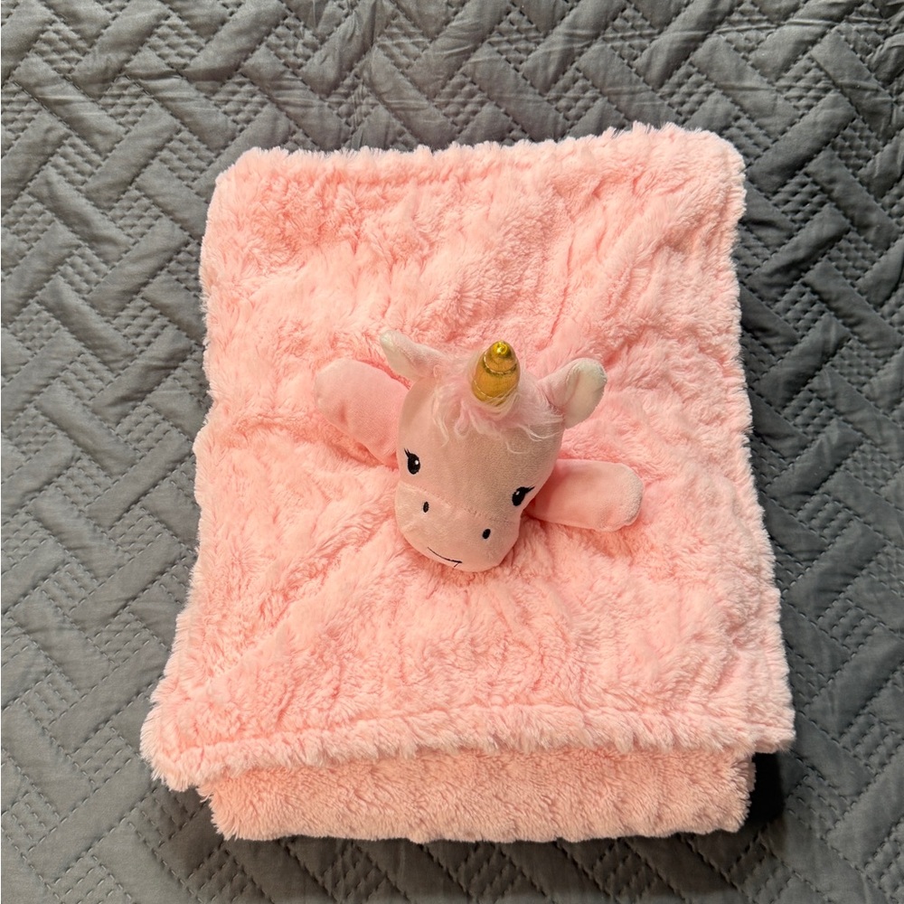 Pink Unicorn + Plush Blanket